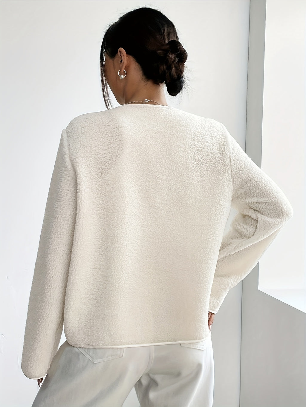 Plus Size - Elegant  Women'S Jacket, Round Neck with Button Details