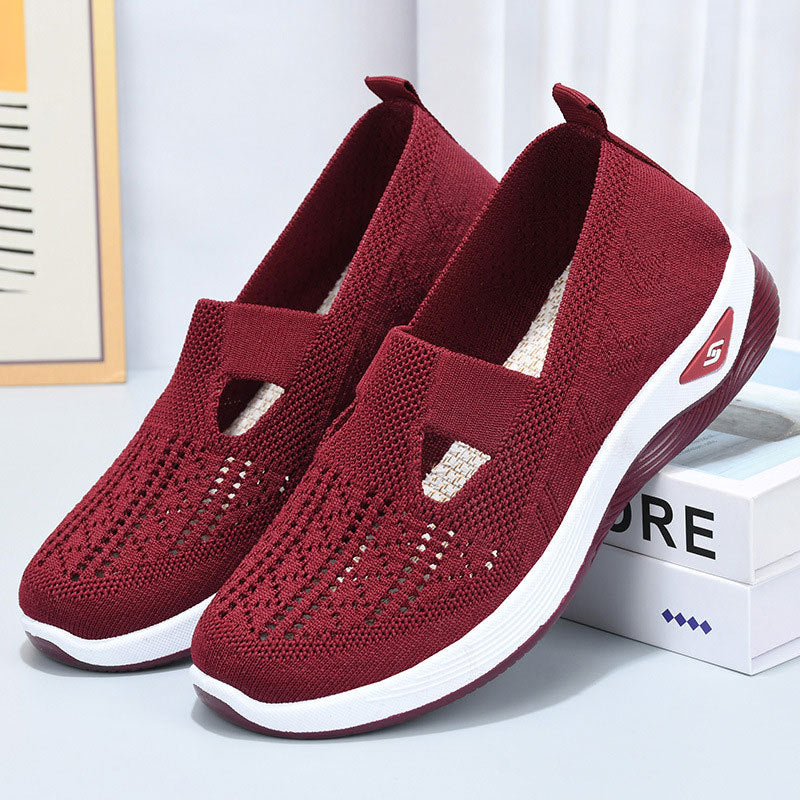 Women's Orthopedic Slip-On Walking Sneakers with Breathable Mesh and Wide Fit - Red