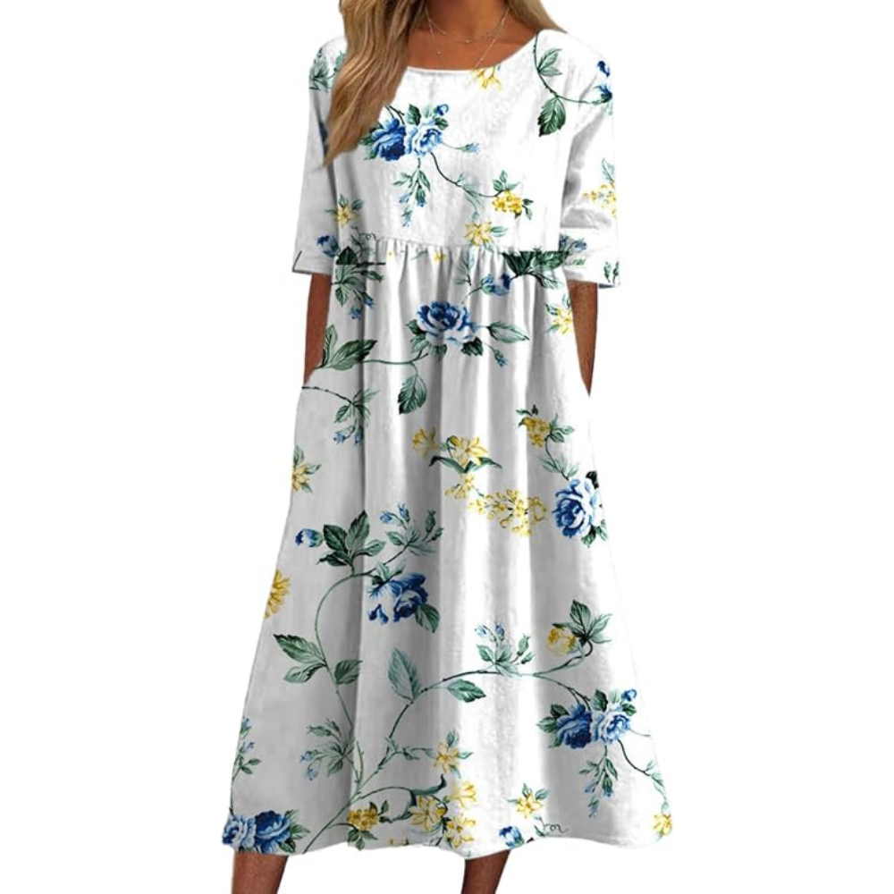 Geblümtes Midi-Sommerkleid – Leichtes Tag-Nacht-Kleid für Damen