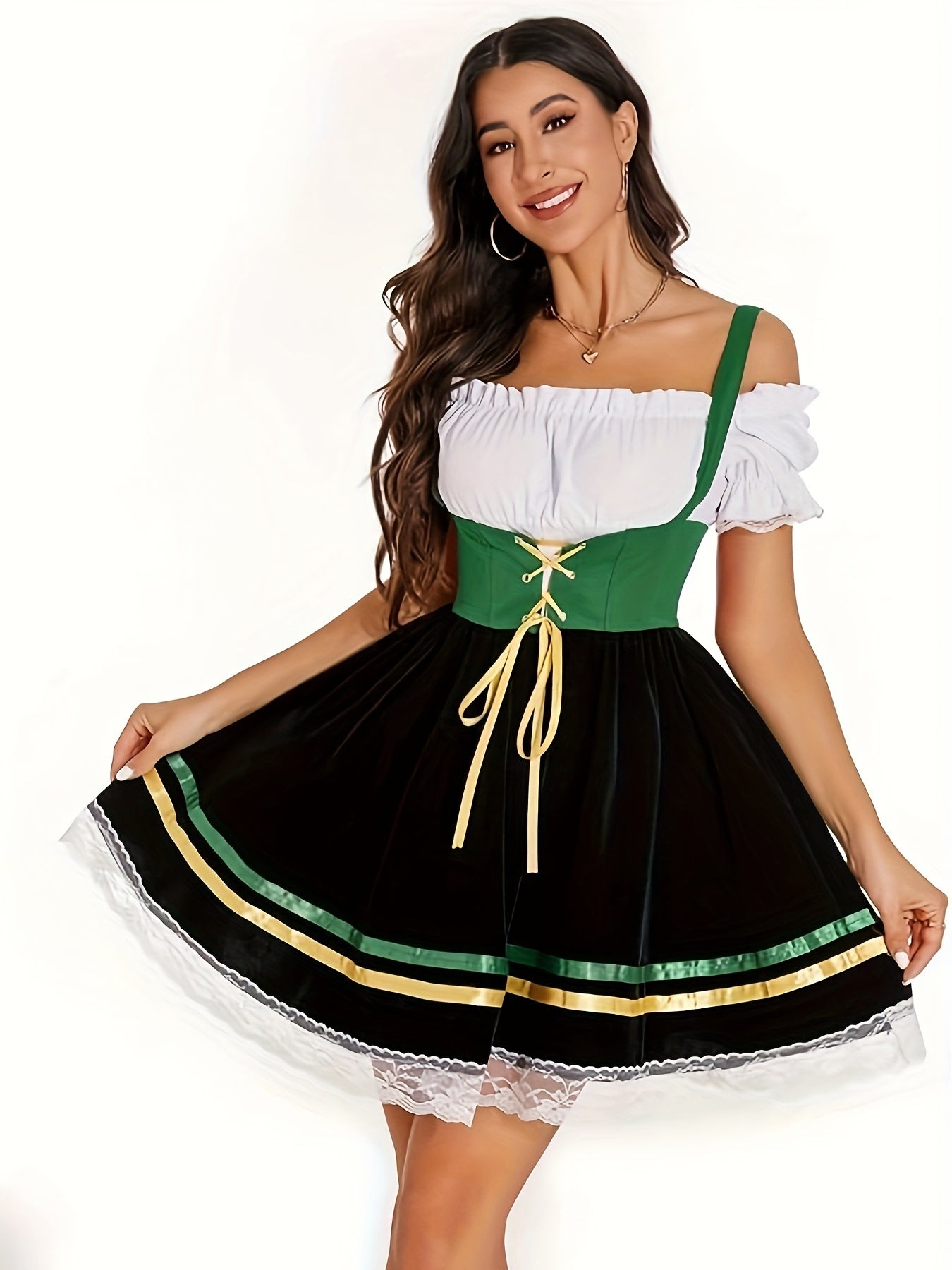 München Oktoberfest Carmen-Dirndl Grün Taillenbetont- Bayerisches Trachtenkleid