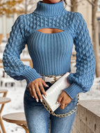 Lässiges Oberteil mit Laternenärmeln, einfarbig, hochgeschlossen, vorne ausgeschnitten, französischer Pullover