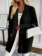 Women's Knit Sweater with Crew Neck and Relaxed Fit - Black