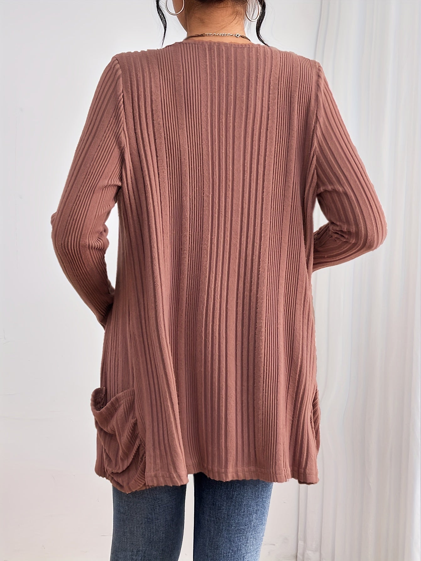 Drop shoulder ribbed cardigan | Soft Knit Open Front Casual Layer