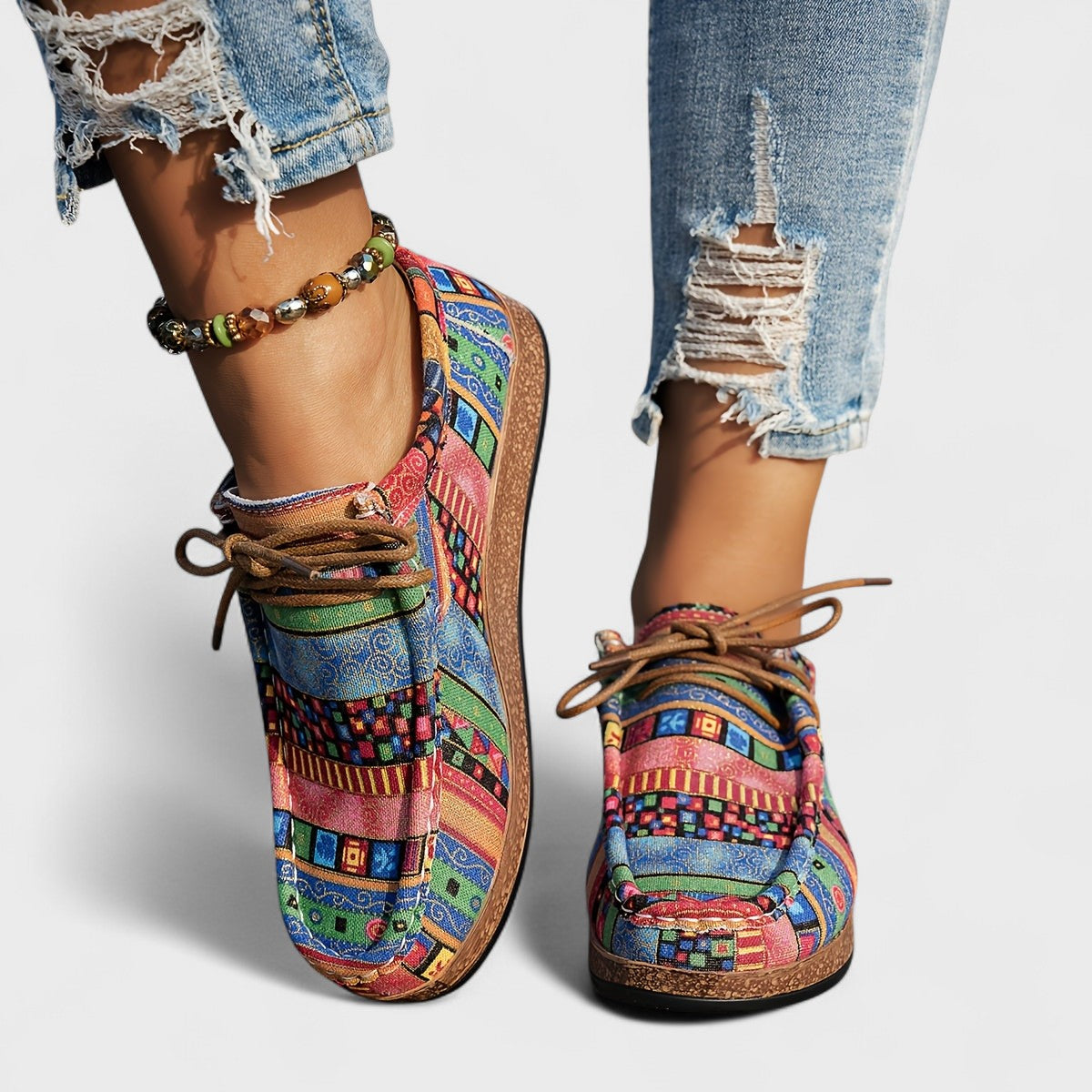 Women's Sneakers with Arch Support and Wide Sole in Multicolor Design - Green