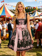 Dirndl Oktoberfest Kostüm Damen Trachten Trägershorts Set mit Corsage