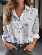 Women’s Floral Print Blouse with Relaxed Fit & Long Sleeves
