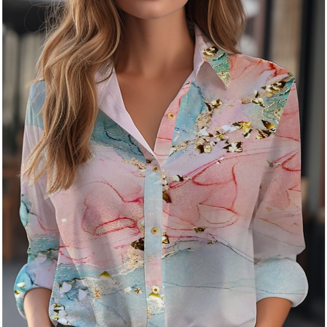 Women’s Floral Print Blouse with Relaxed Fit & Long Sleeves