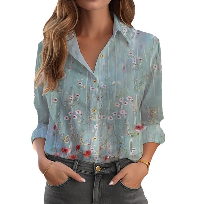 Women’s Floral Print Blouse with Relaxed Fit & Long Sleeves
