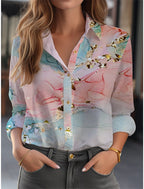 Women’s Floral Print Blouse with Relaxed Fit & Long Sleeves