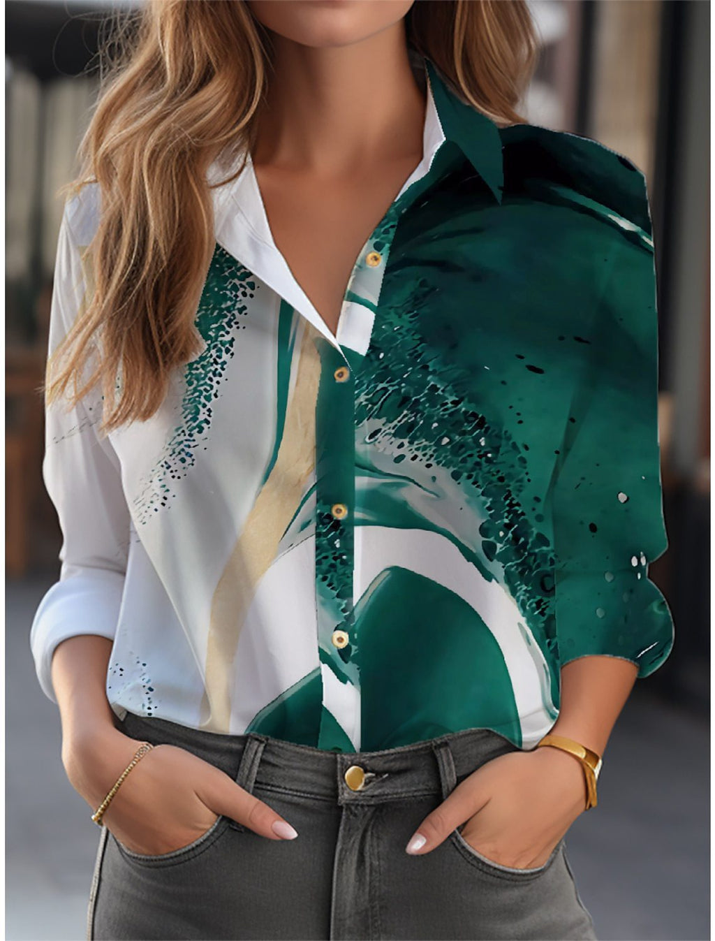 Women’s Floral Print Blouse with Relaxed Fit & Long Sleeves