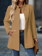 Women's Long Winter Coat with Button Closure - Camel