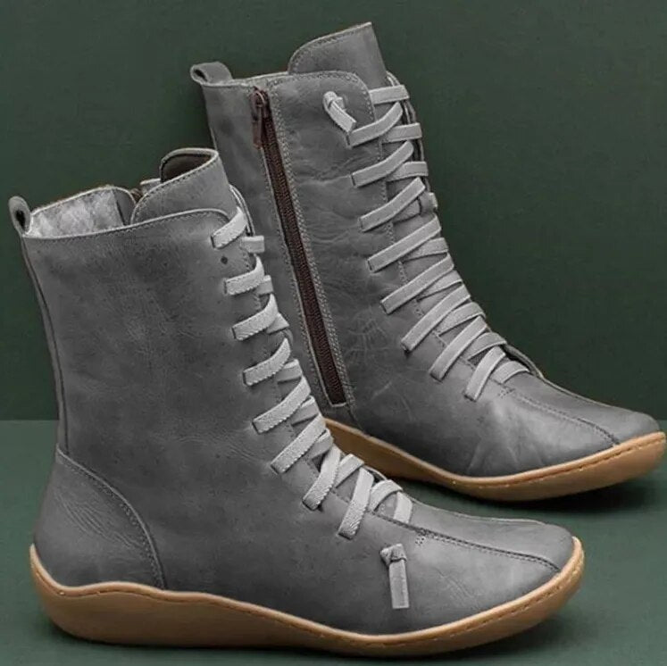 Waterproof Insulated Autumn Boots with Microfiber Lining and Rugged Design - Gray