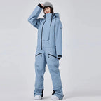 Women's One-Piece Ski Suit – Thickened Waterproof Winter Snowboard Overall - Blue