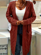 Plus Size, Women's Mid Length Hooded Cardigan with Button-Detail Pockets