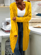 Plus Size, Women's Mid Length Hooded Cardigan with Button-Detail Pockets