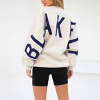 Women's Autumn Sweatshirt with Relaxed Fit, Long Sleeves and Ribbed Hem - Beige