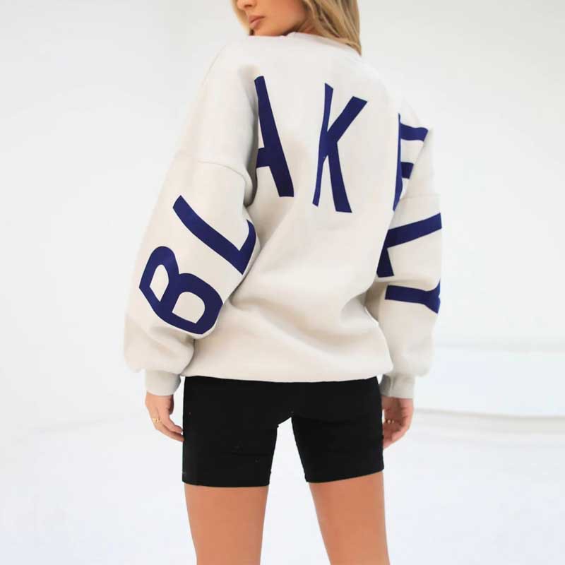 Women's Autumn Sweatshirt with Relaxed Fit, Long Sleeves and Ribbed Hem - Beige