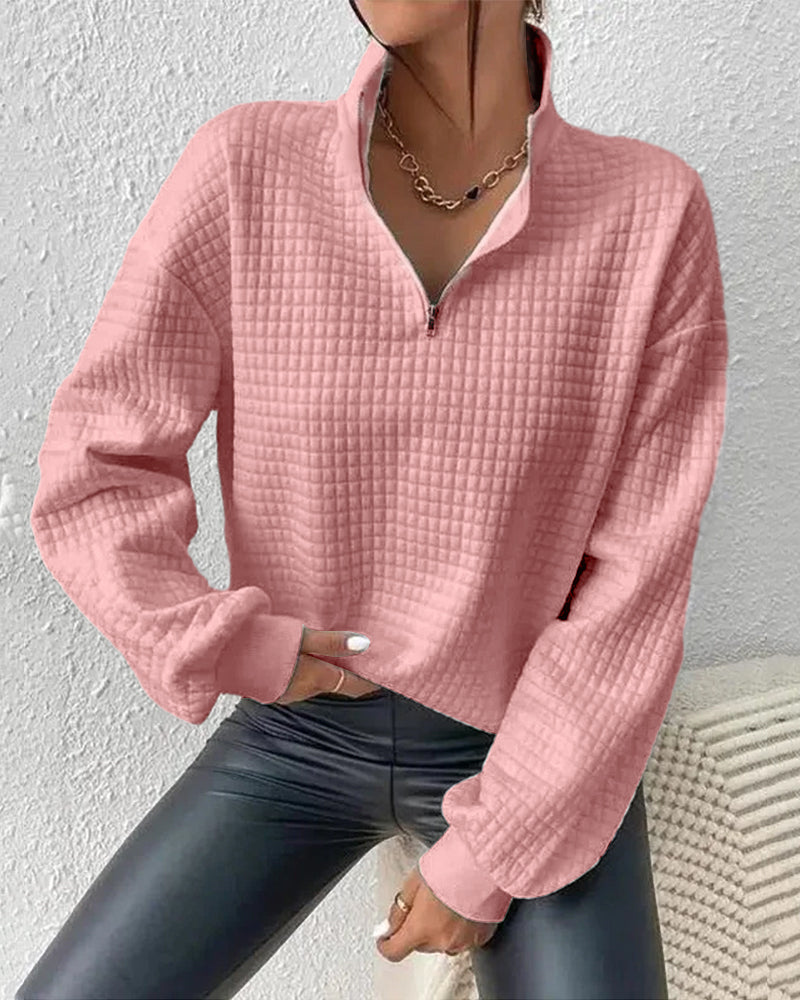 Women's Autumn Knit Sweater, Modern Cut with Long Sleeves and Versatile Fit - Pink
