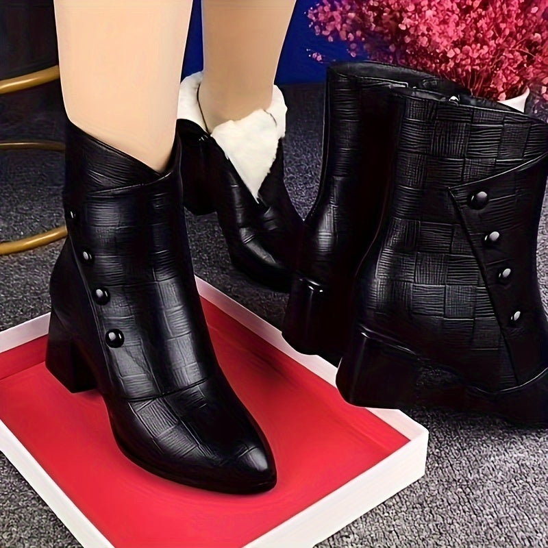 Winter Damen Stiefel, Kurzschaft-Ankle Boots mit klobiger Sohle und hohem Absatz