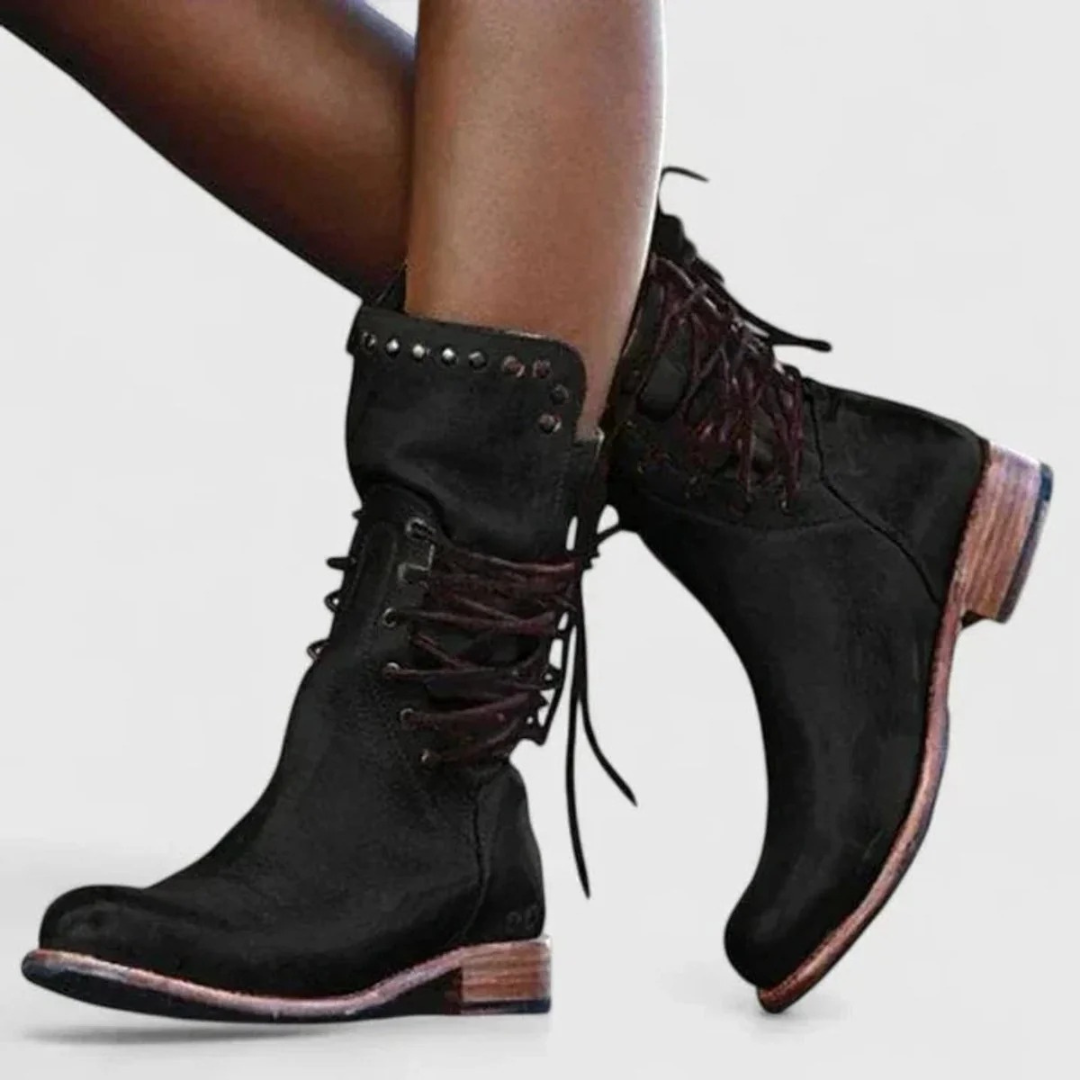Orthopädische Damen-Stiefeletten mit Nieten und Vintage-Design