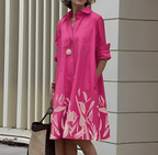 Autumn Dress with Fold-Over Collar | Perfect for Cool Days - Pink