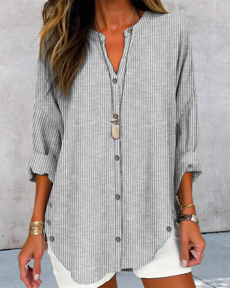 Striped Women's Shirt with Relaxed Fit | Perfect for Autumn - Gray