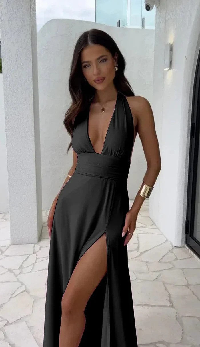 Solid-Color Summer Dress with Fitted Design | Perfect for Beach and Summer Evenings - Black