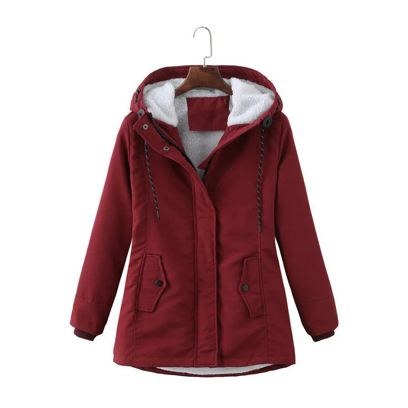 Women's Winter Coat with Warm Lining, Hood & Zipper | Perfect for Cold Winter Days - Red