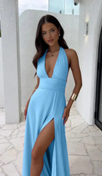 Solid-Color Summer Dress with Fitted Design | Perfect for Beach and Summer Evenings - Blue