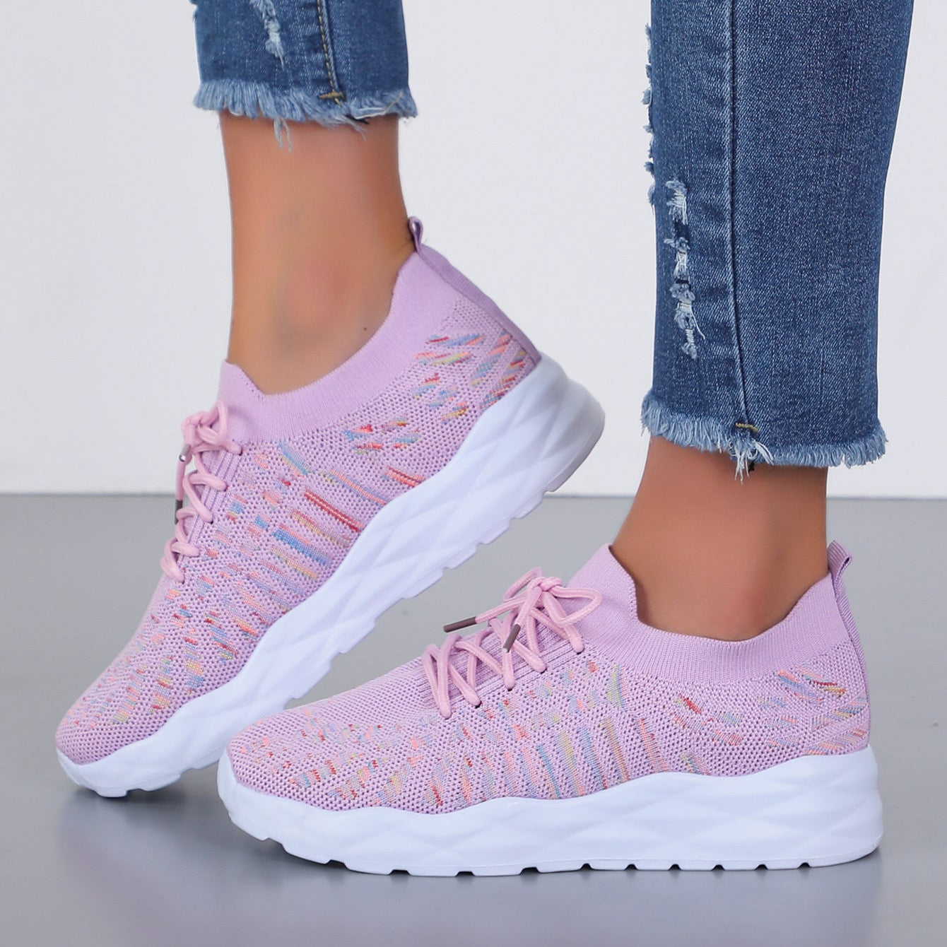 Mesh Lace-Up Ballet Flats | Perfect for Autumn, Summer, and Spring - Pink