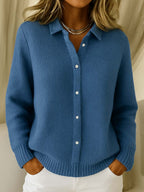 Women's Classic Cardigan with Collar – Timeless Elegance in a Soft Cotton Blend