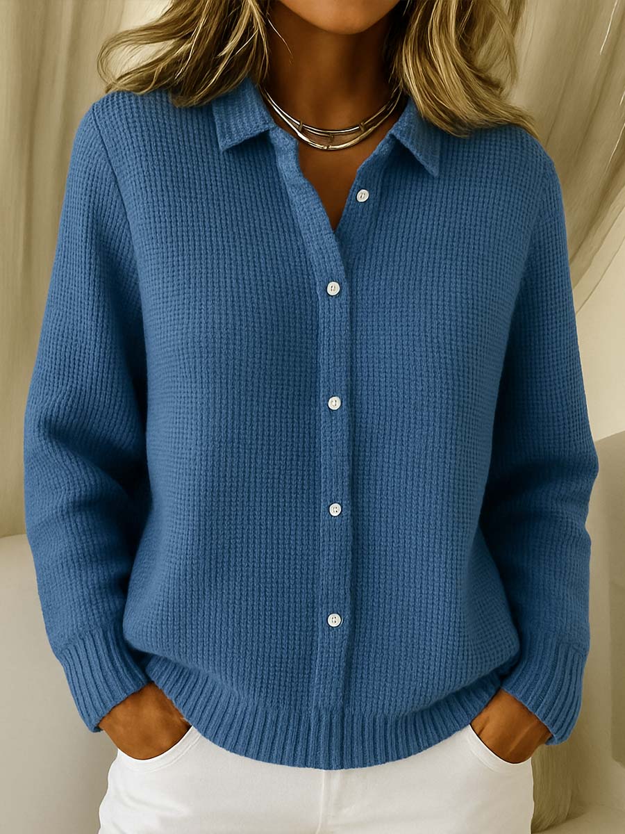 Women's Classic Cardigan with Collar – Timeless Elegance in a Soft Cotton Blend