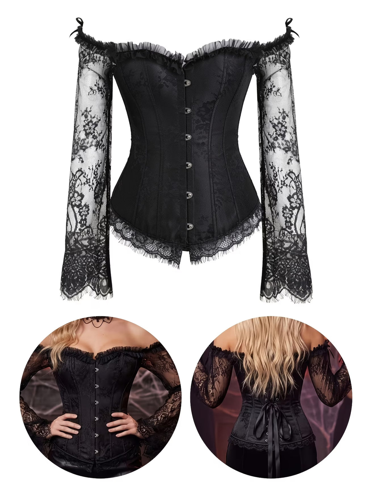 Body Damen Langarm Spitze Bauchweg Bodysuit schulterfrei figurformend