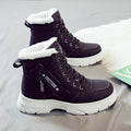 Women's Winter Ankle Boots with Laces and Thick Sole - Black