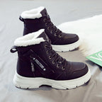 Women's Winter Ankle Boots with Laces and Thick Sole - Black