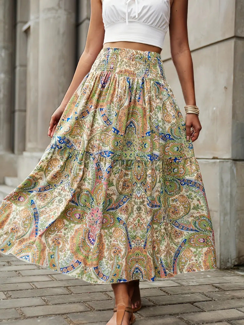 Women's Summer Skirt, A-Line – Chiffon with Floral Print - Print B