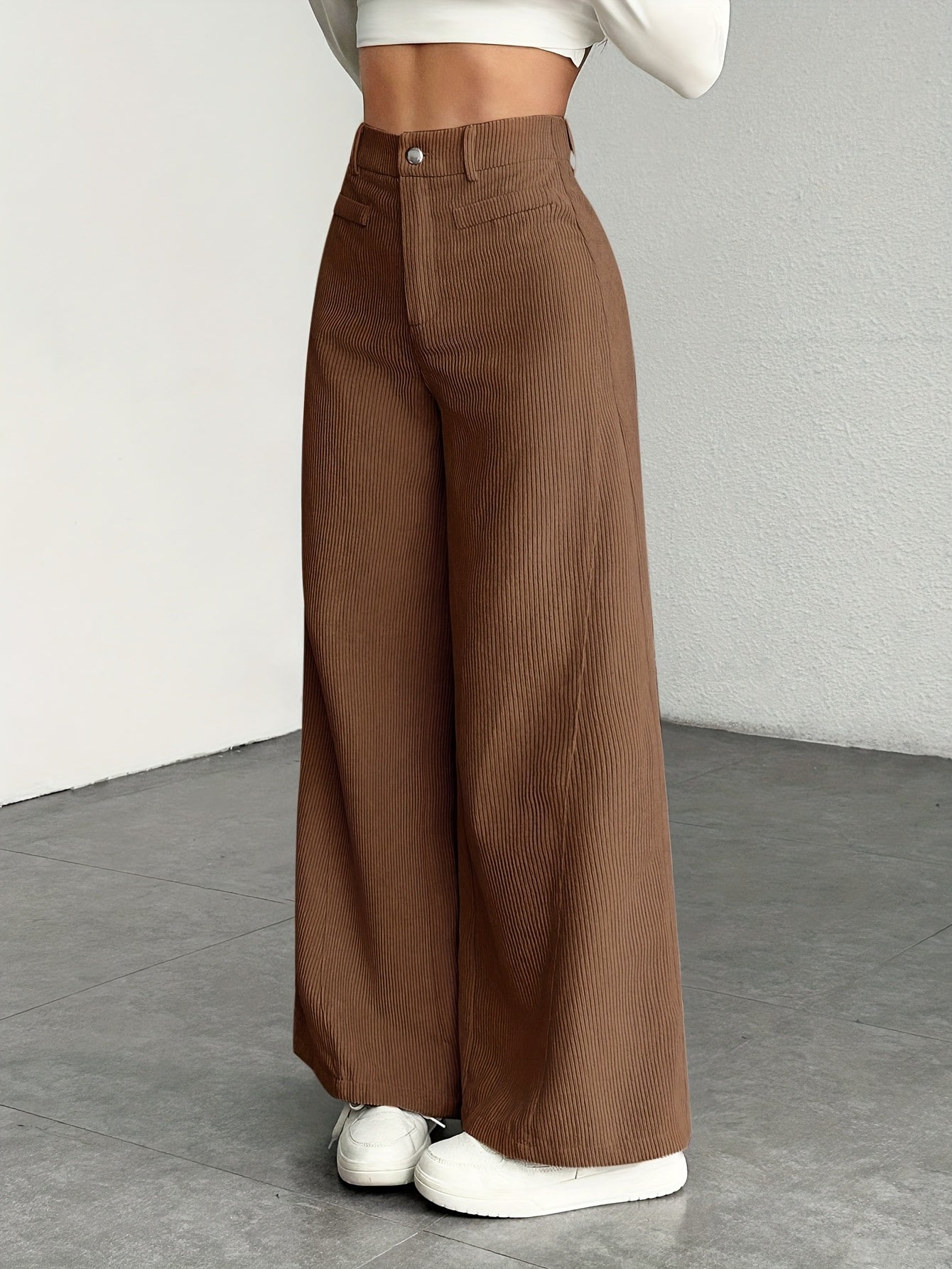 Damen High Waist Cordhose mit weitem Bein, lässig, waschbar