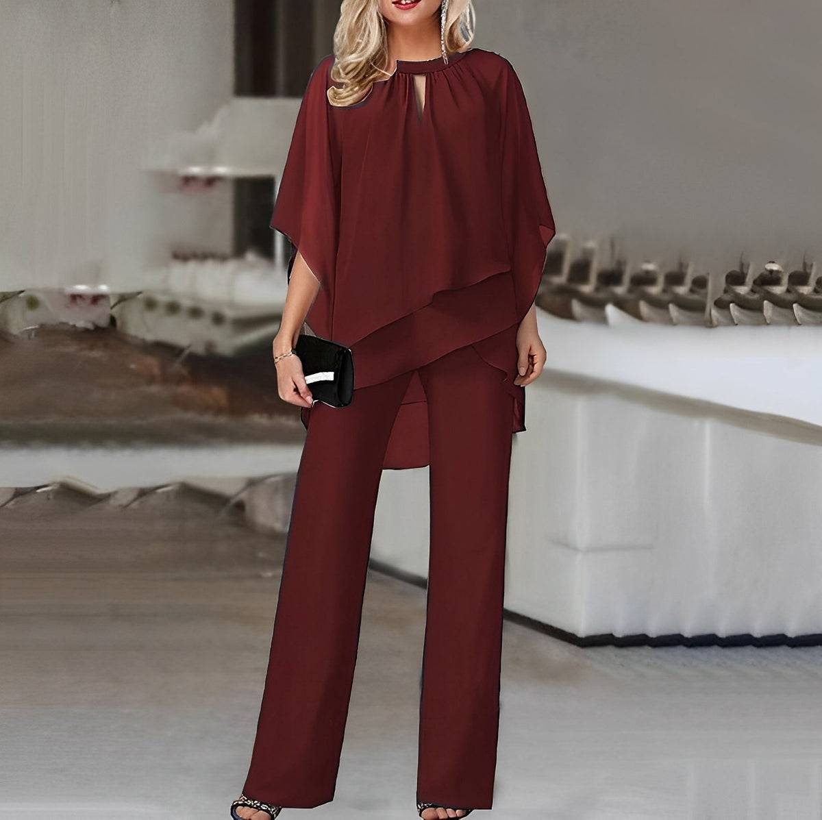 Elegant Two Piece Set Women's Cape Top
