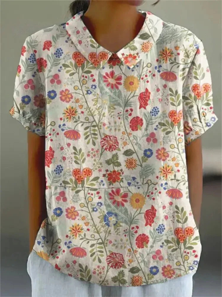 Long-Sleeve Women's Shirt with Autumn Floral Print, Lightweight Cotton, Relaxed Fit - Floral Print 3
