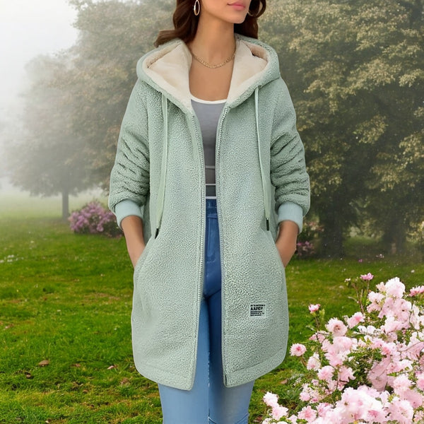 Women's Winter Fleece Jacket with Hood & Pockets – Extra Soft, Warm, Zip-Up - Perfect for Cold Days - Green