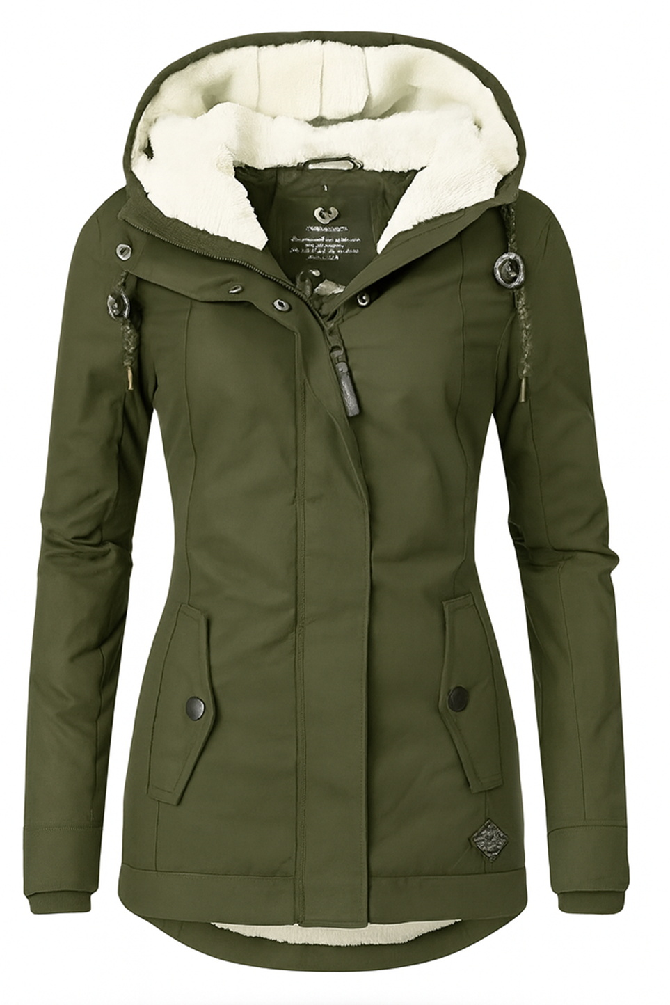 Women's Winter Jacket, Waterproof with Fleece Lining and Detachable Hood - Green