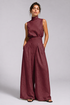 Damen Premium Leinen Zweiteiler mit weitem Bein Sommer Mode
