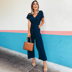 Jumpsuit with V-Neck, Side Pockets and Relaxed Fit | Perfect for Spring and Summer - Navy
