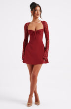 Women’s Long Sleeve A Line Mini Dress | Cupped Bust Tie Front