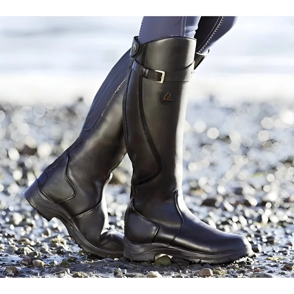 Women's Waterproof Leather Boots with High Shaft and Buckle