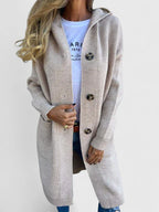 Lange Damen-Strickjacke mit Knopfleiste und tiefen Fronttaschen