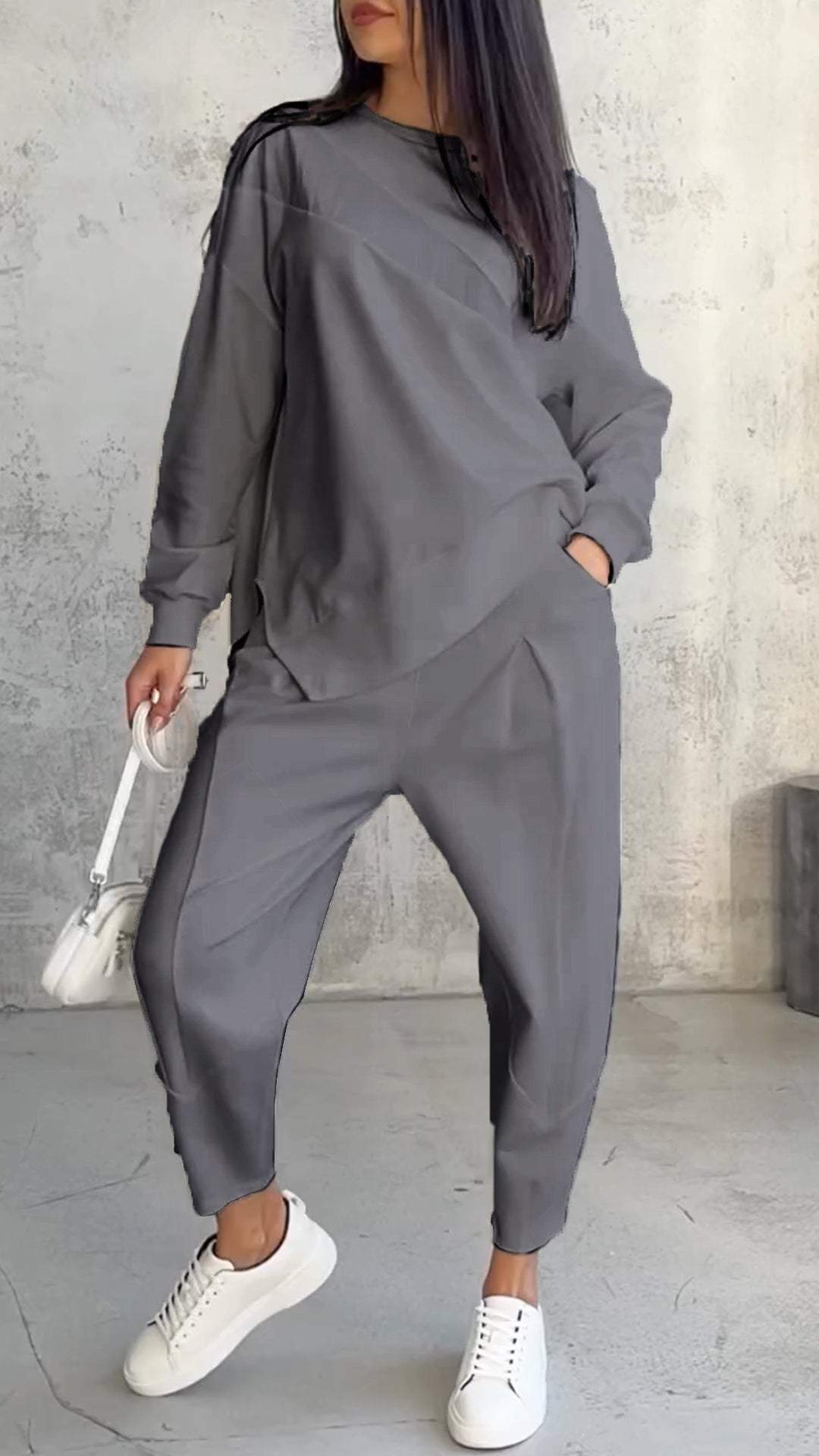 Kaylani - Winter Two-Piece Set with Crew Neck - Gray