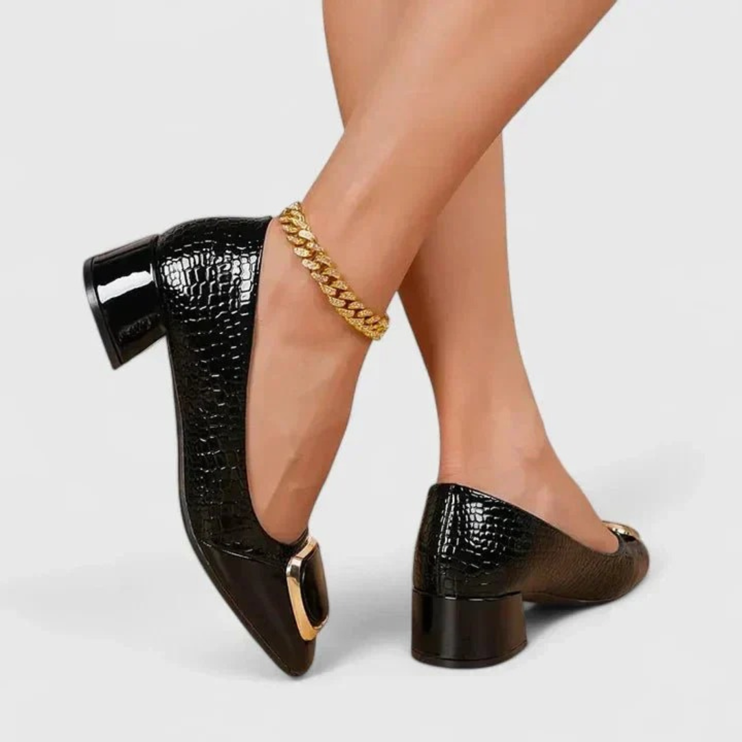 Women’s Elegant Gold Buckle Leather Shoes