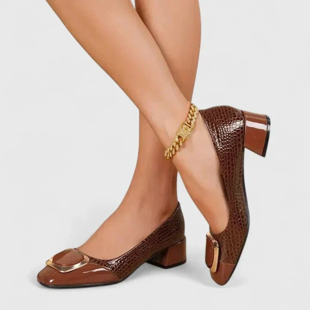 Women’s Elegant Gold Buckle Leather Shoes