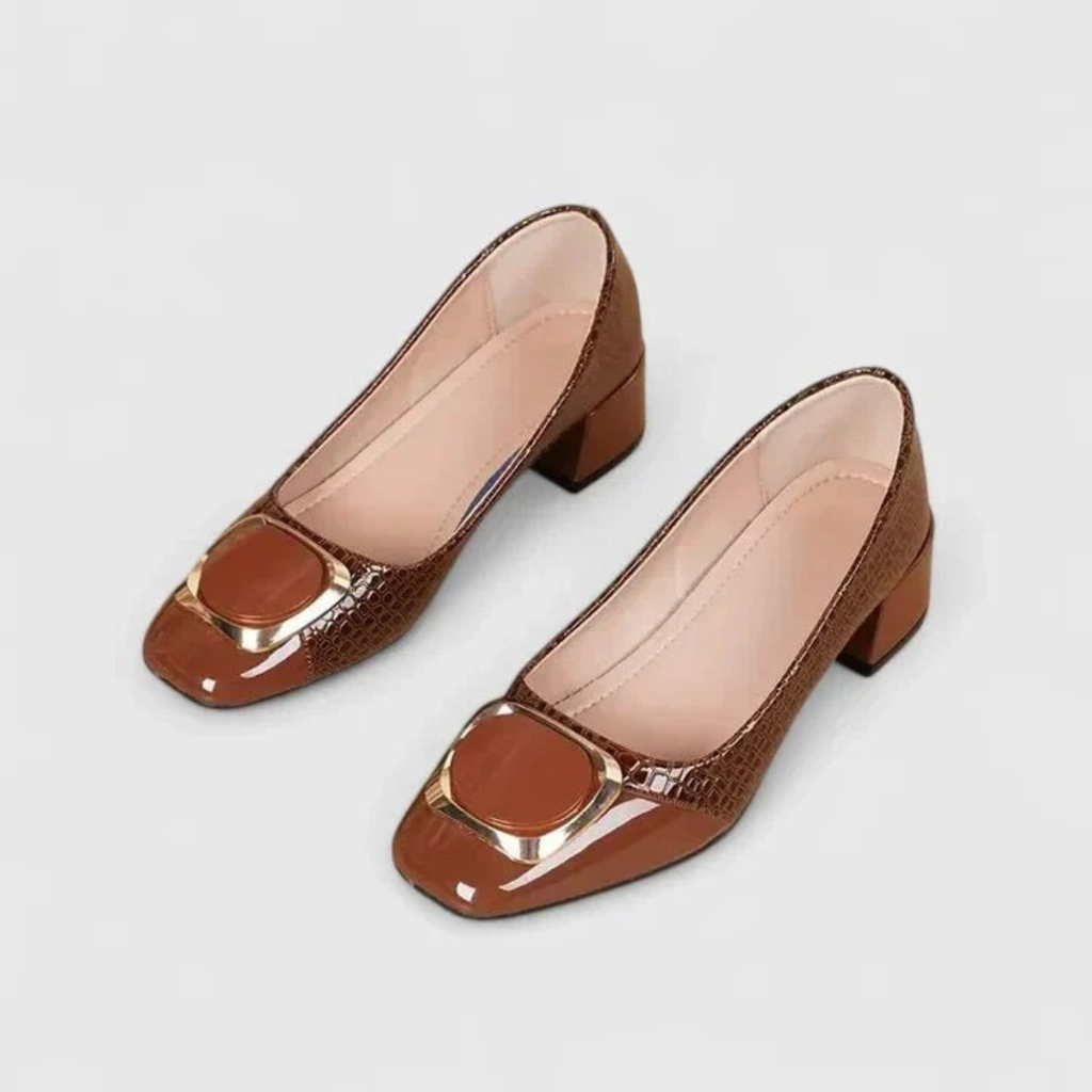 Women’s Elegant Gold Buckle Leather Shoes